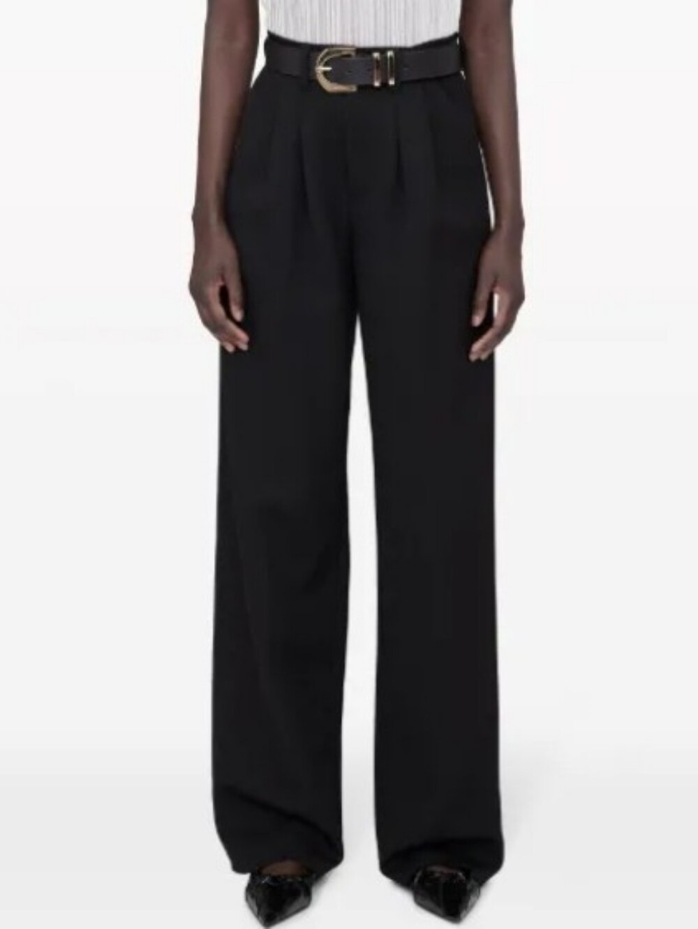 Anine Bing Black Wide-Leg High-Waist Trousers Size EU40/US 8